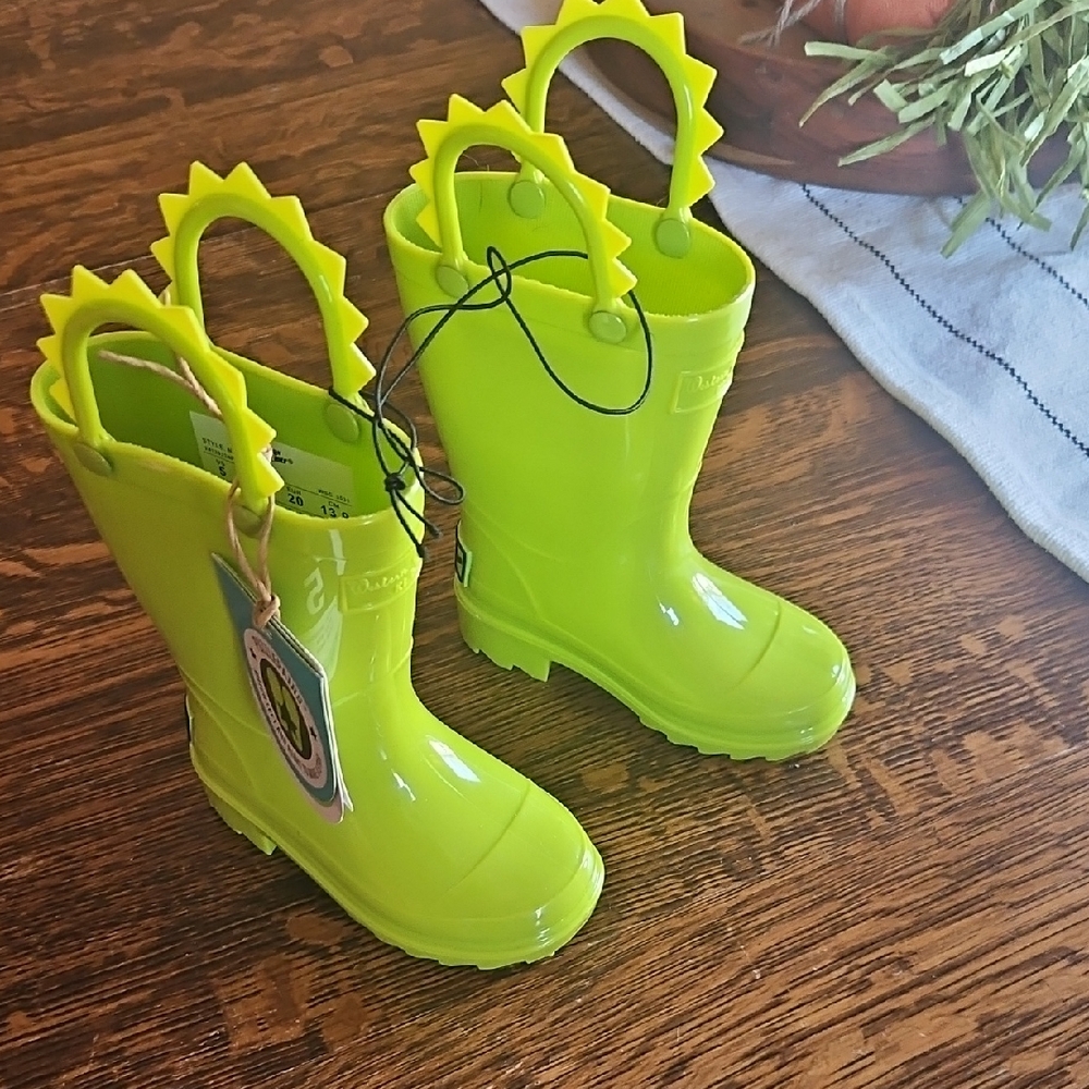 Western Chief Neon Green Kids Rain Boots with Sunburst Handles